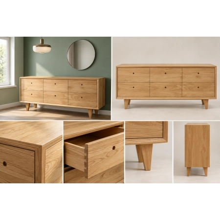 Komoda dębowa z litego drewna 160 × 80 × 45 cm – 6 szuflad